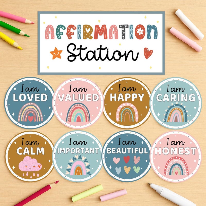 DINIZON Boho Rainbow Motivational Bulletin Board Sets, Positive Affirmations Station Classroom Decor, Bulletin Board Decorations, Back to School Supplies, Teacher Supplies, Teacher Deals (Boho) - Image 4